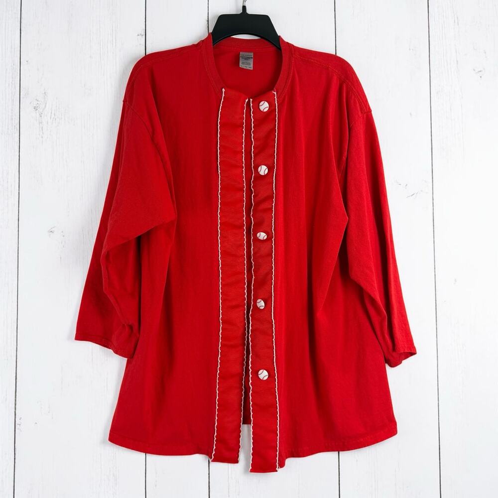 Gildan Red Baseball Button Cardigan XL Cotton Sportswear Casual